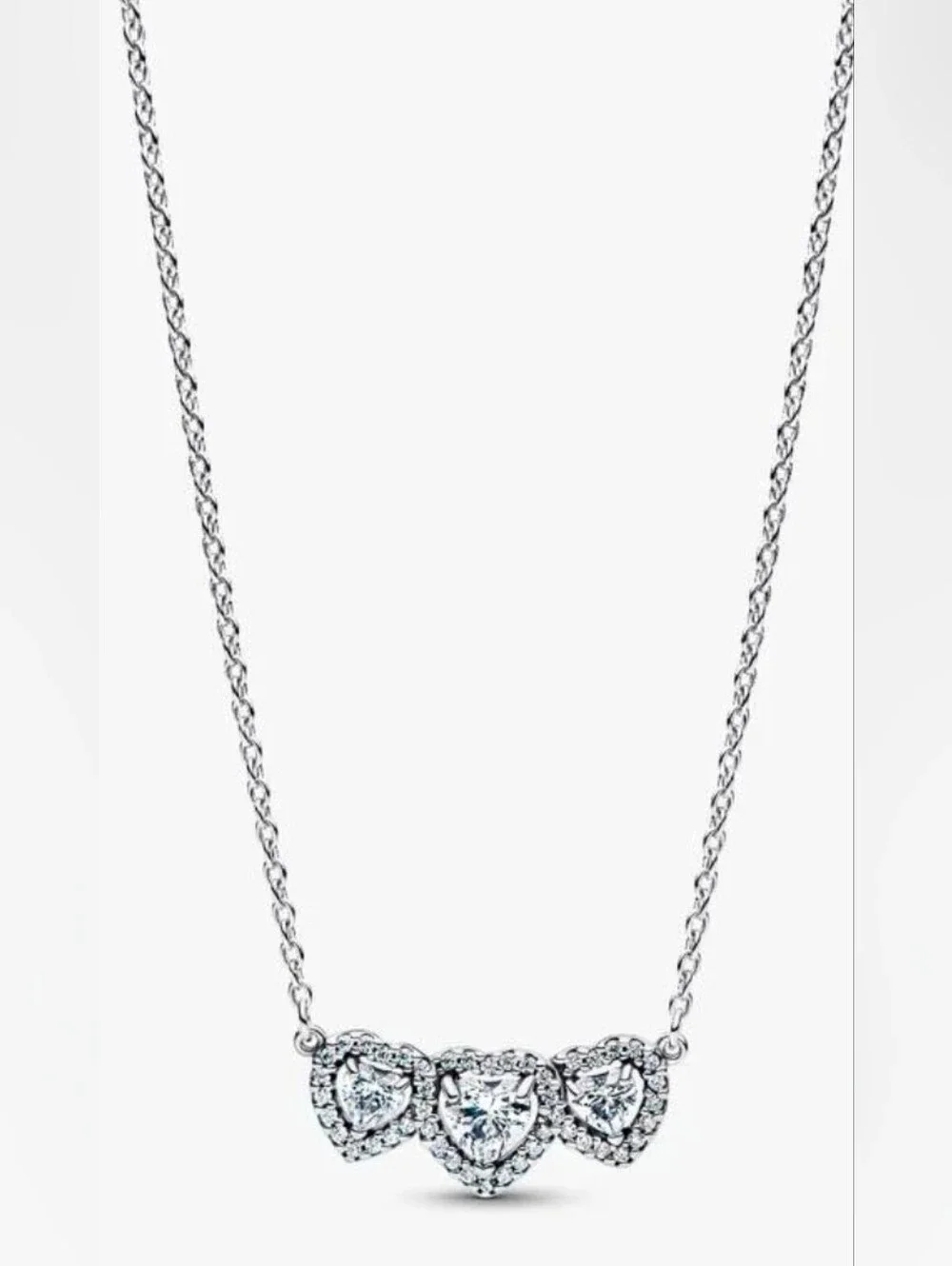 Authentic NEW Pandora Halo Heart Trilogy Collier Necklace CZ S925ALE